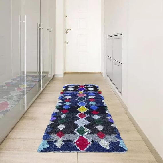 Tapis boucharouite multicolore 205x105 vintage noué main Sassy